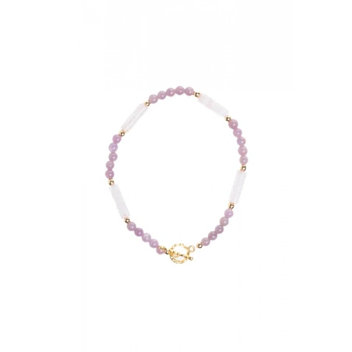 Sertifikalı Yakut, Pembe Kuvars Altın Kaplama Gümüş Kapama Bileklik