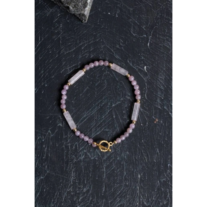 Sertifikalı Yakut, Pembe Kuvars Altın Kaplama Gümüş Kapama Bileklik