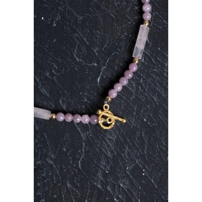 Sertifikalı Yakut, Pembe Kuvars Altın Kaplama Gümüş Kapama Kolye