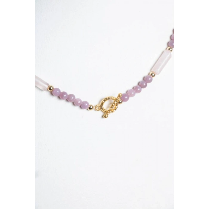 Sertifikalı Yakut, Pembe Kuvars Altın Kaplama Gümüş Kapama Kolye