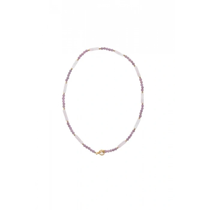 Sertifikalı Yakut, Pembe Kuvars Altın Kaplama Gümüş Kapama Kolye