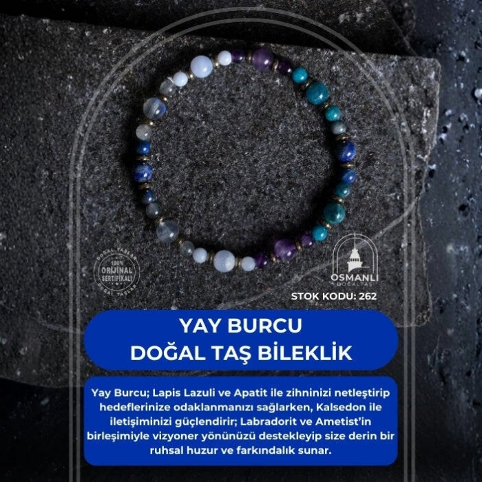 Sertifikalı Yay Burcu Doğal Taş Bileklik (SK:262)