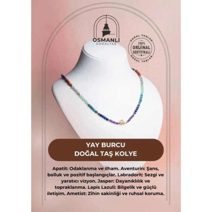 Sertifikalı Yay Burcu Doğal Taş Kolye