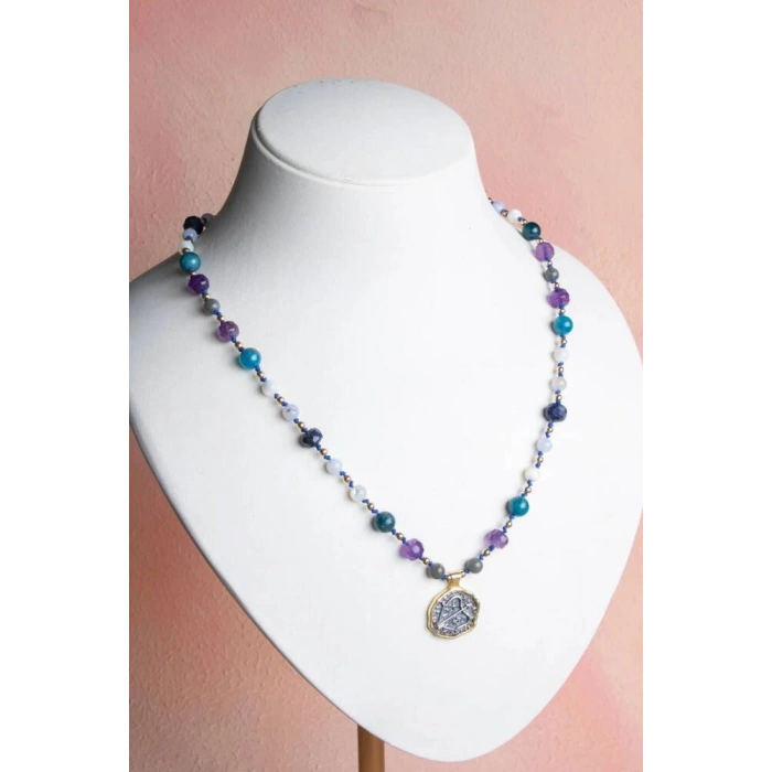 Sertifikalı Yay Burcu Doğal Taş Makrome Kolye