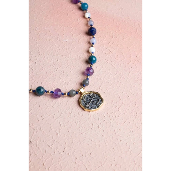 Sertifikalı Yay Burcu Doğal Taş Makrome Kolye