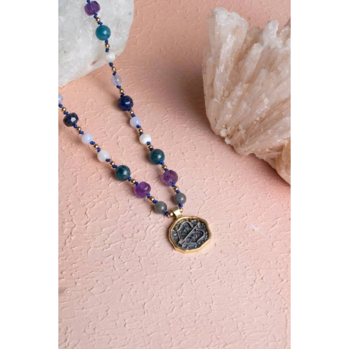 Sertifikalı Yay Burcu Doğal Taş Makrome Kolye