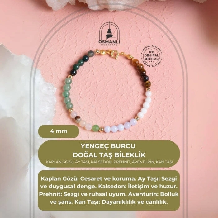 Sertifikalı Yengeç Burcu Doğal Taş Bileklik