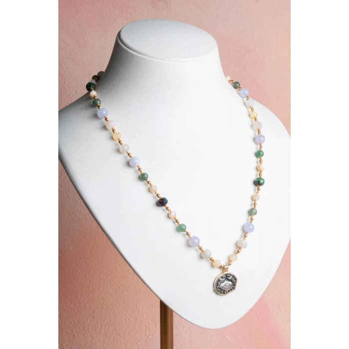 Sertifikalı Yengeç Burcu Doğal Taş Makrome Kolye