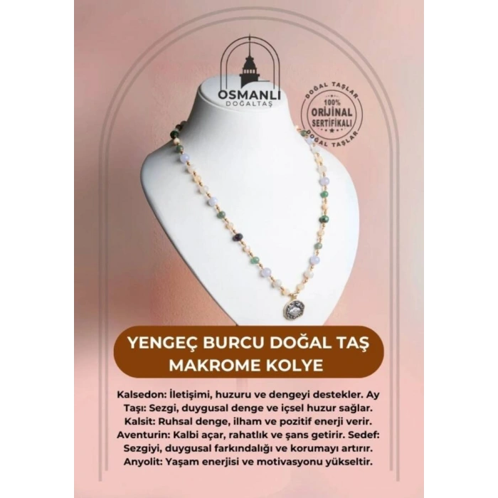 Sertifikalı Yengeç Burcu Doğal Taş Makrome Kolye