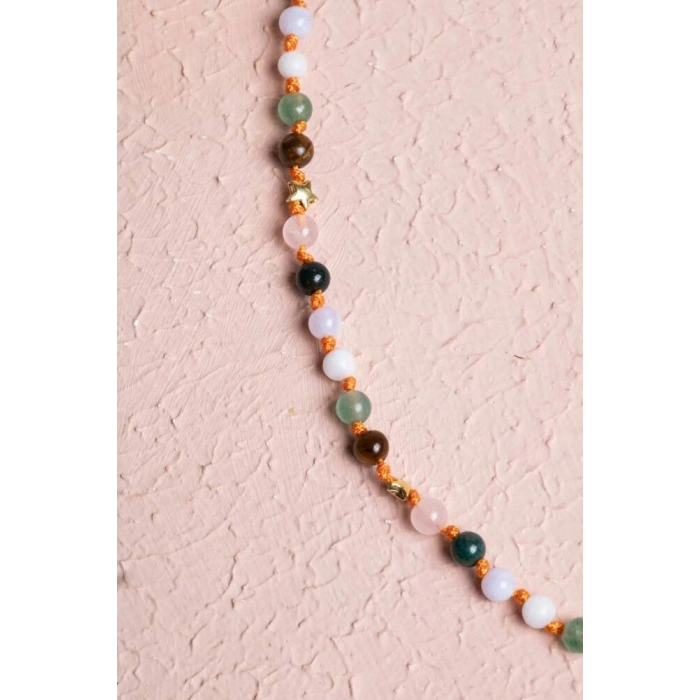 Sertifikalı Yengeç Burcu Gümüş Yıldızlı Doğal Taş Kolye