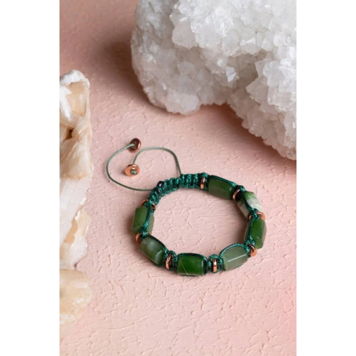 Sertifikalı Yeşim, Hematit Doğal Taş Makrome Bileklik