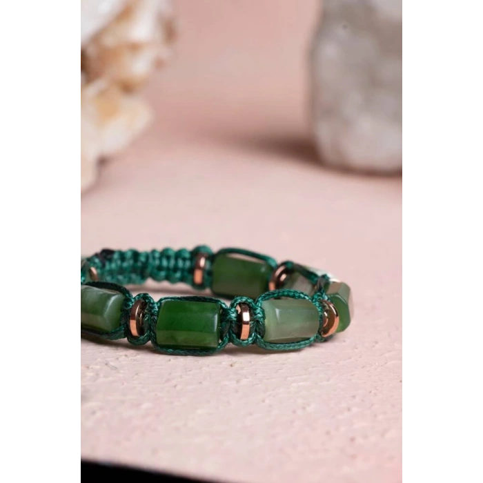 Sertifikalı Yeşim, Hematit Doğal Taş Makrome Bileklik