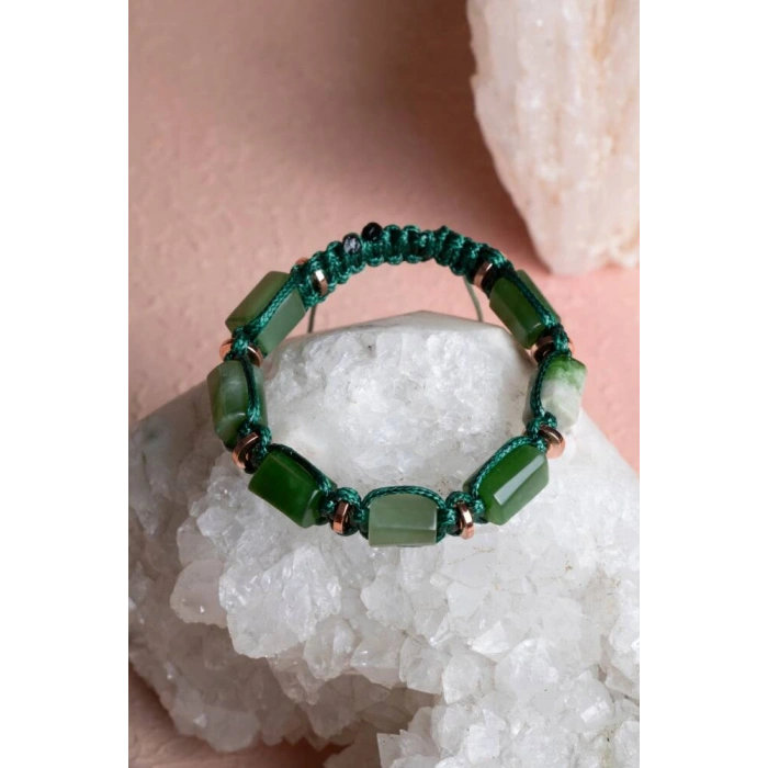 Sertifikalı Yeşim, Hematit Doğal Taş Makrome Bileklik