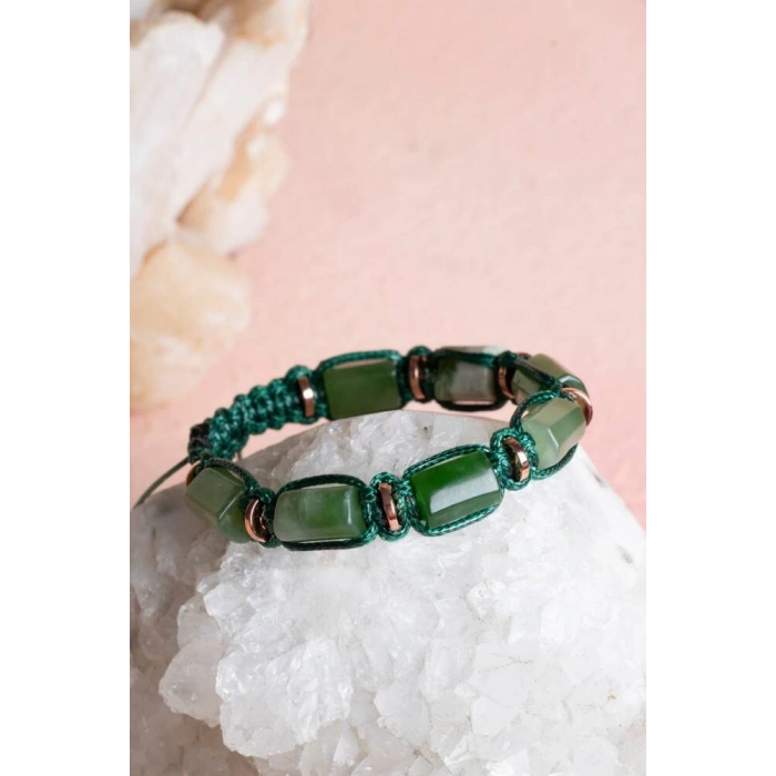 Sertifikalı Yeşim, Hematit Doğal Taş Makrome Bileklik