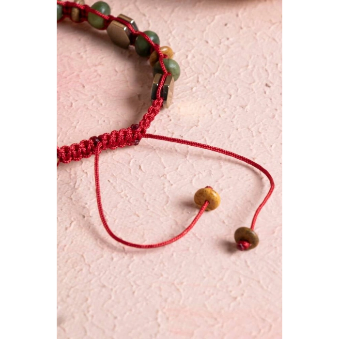 Sertifikalı Yeşim, Jasper, Hematit Doğal Taş Makrome Bileklik (SK:073)