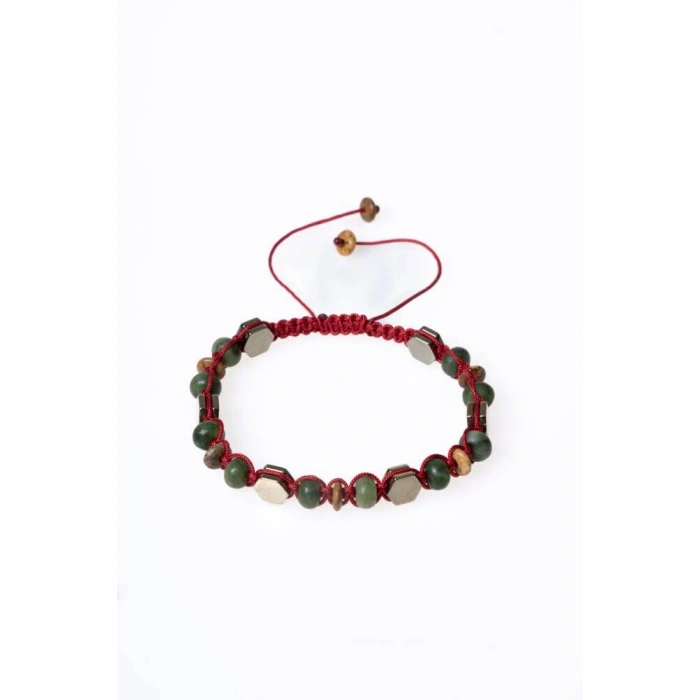 Sertifikalı Yeşim, Jasper, Hematit Doğal Taş Makrome Bileklik (SK:073)