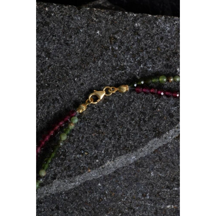 Sertifikalı Yeşim, Lal, İnci Fasetli Doğal Taş Kolye