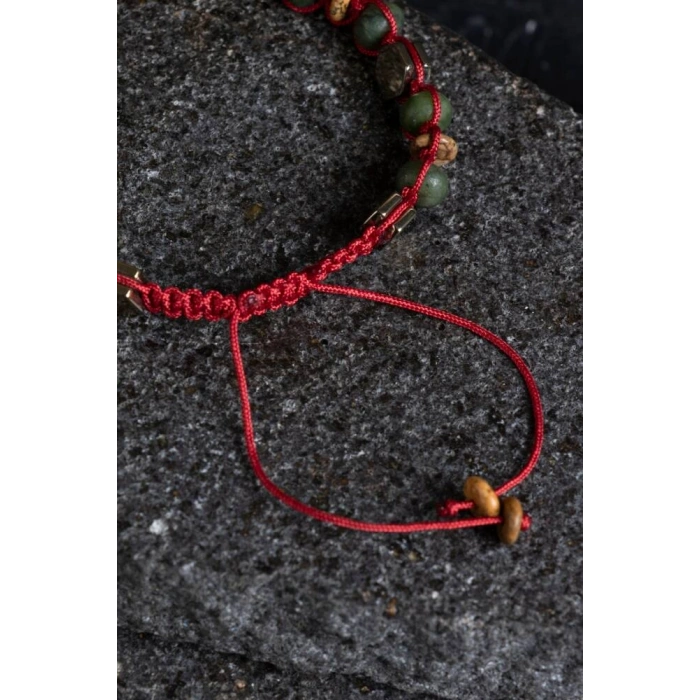 Sertifikalı Yeşim, Odun Jasper ve Hematit Doğal Taş Makrome Bileklik (SK:156)