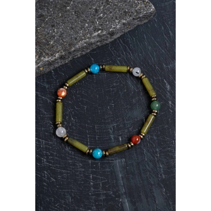 Sertifikalı Yeşim ve İkizler Burcu Doğal Taş Bileklik