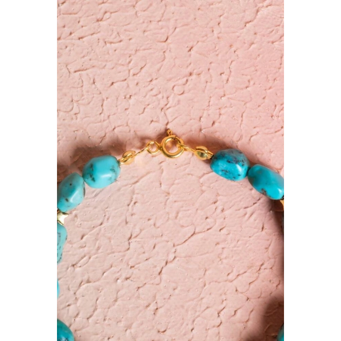 Sertifikalı Yıldız ve Deniz Kabuk Gümüş Aparatlı Firuze(Turkuaz)Doğal Taş Bileklik (SK:031)