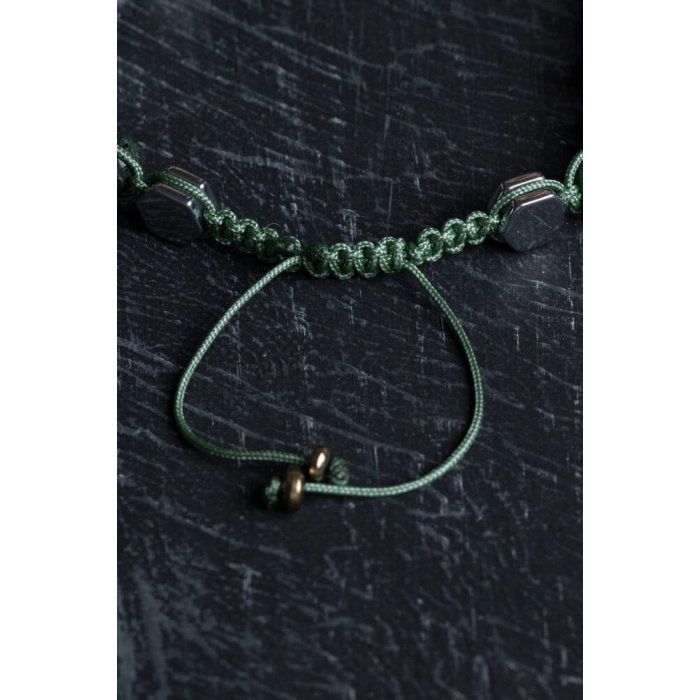 Sertifikalı Yosunlu Akik, Hematit Doğal Taş Makrome Bileklik