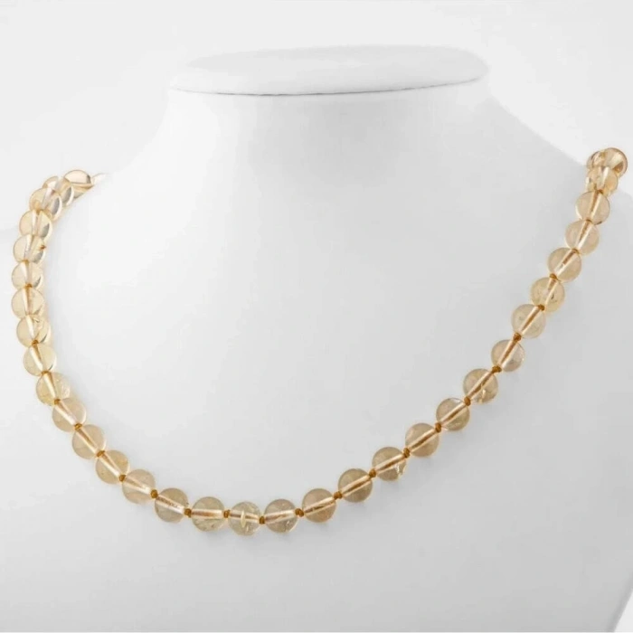 Sitrin 8 mm Düğümlü Doğal Taş Kolye