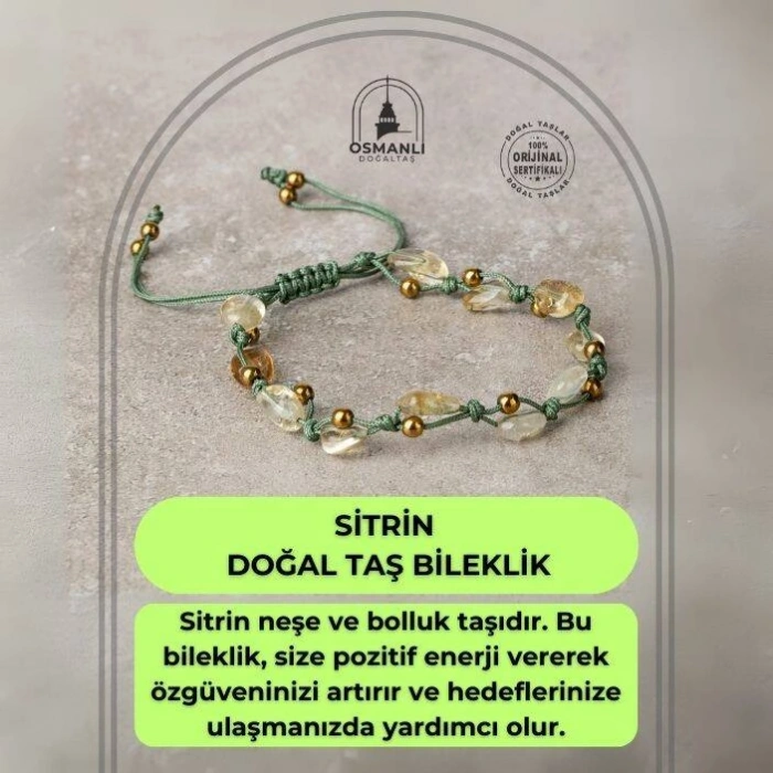 Sitrin Natürel Kesim Doğal Taş Makrome Bileklik
