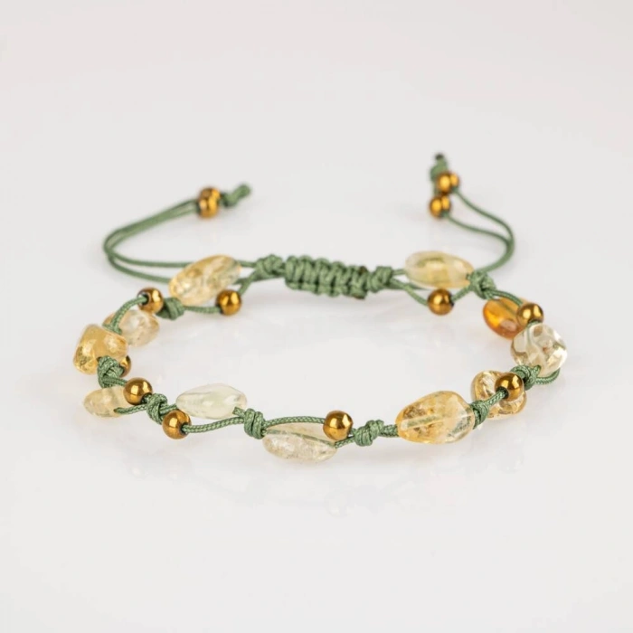 Sitrin Natürel Kesim Doğal Taş Makrome Bileklik