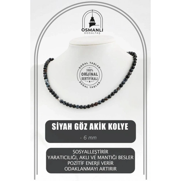 Siyah Göz Akik 6 mm Dizi Doğal Taş Kolye