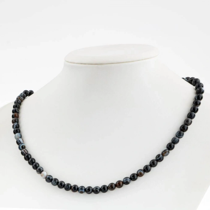 Siyah Göz Akik 6 mm Dizi Doğal Taş Kolye