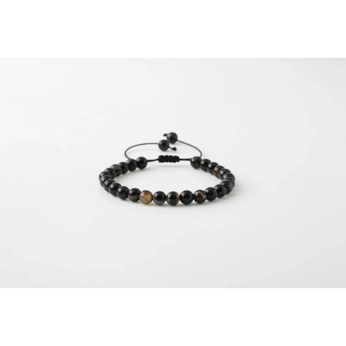 Siyah Göz Akik 6mm Merdiven Kapama Doğal Taş Bileklik