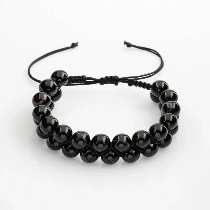 Siyah Göz Akik 8mm Çift Sıra Makrome Doğal Taş Bileklik