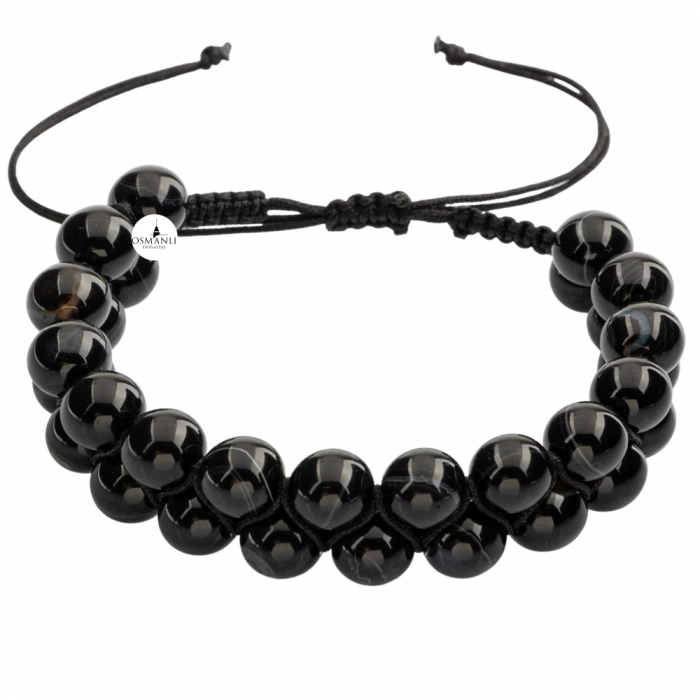 Siyah Göz Akik 8mm Çift Sıra Makrome Doğal Taş Bileklik