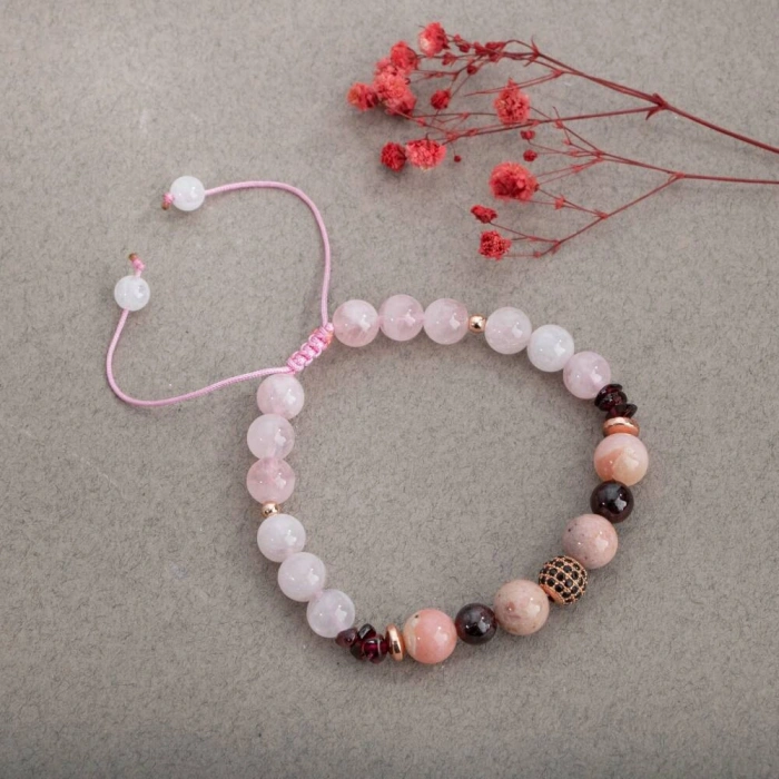 Siyah Göz Akik-Pembe Kuvars Doğal Taş Çift Bileklik Seti