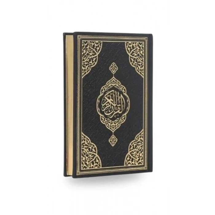 Siyah Orta Boy Kuranı Kerim Kenar Yaldızlı Deri Cilt