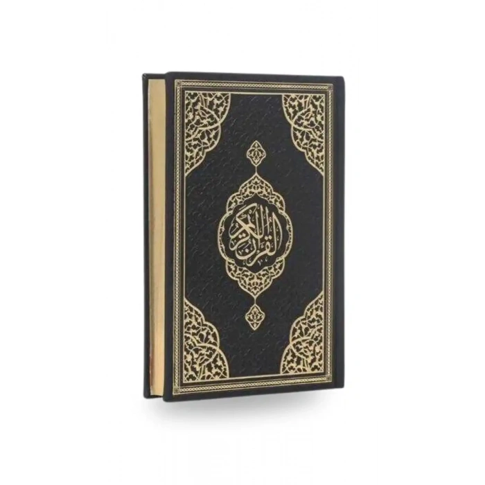 Siyah Orta Boy Kuranı Kerim Kenar Yaldızlı Deri Cilt
