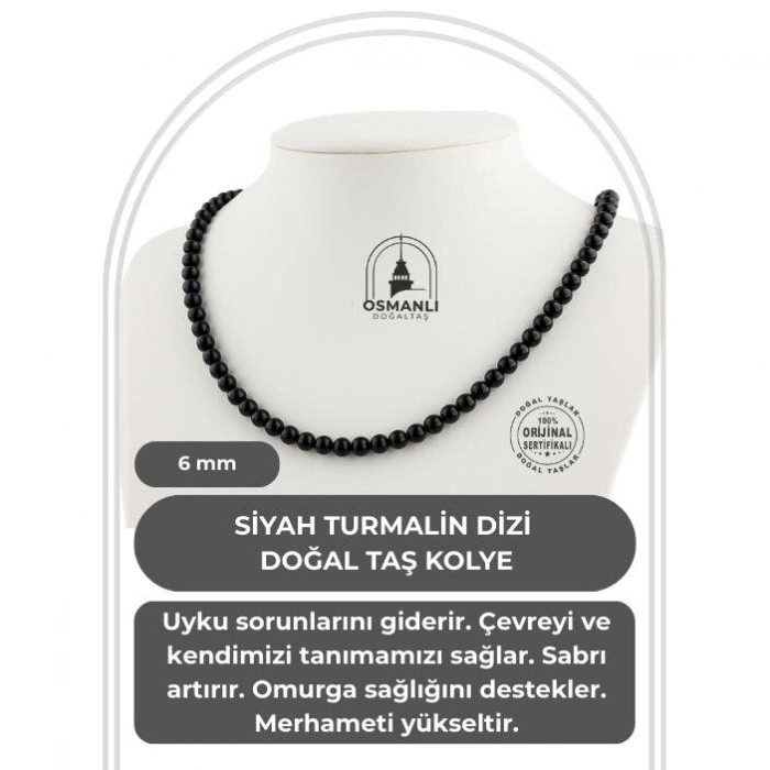 Siyah Turmalin 6 mm Dizi Doğal Taş Kolye
