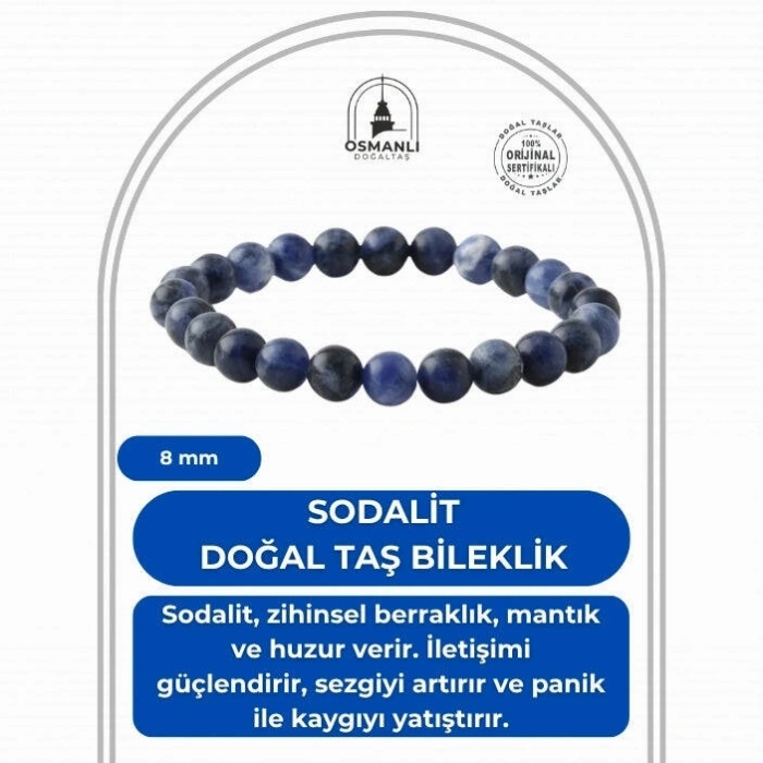 Sodalit 8mm Doğal Taş Bileklik