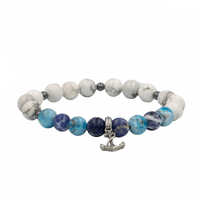 Sodalit-Buz Mavi Apatit-Havlit-Hematit Doğal Taş Erkek Bileklik