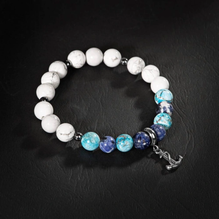 Sodalit-Buz Mavi Apatit-Havlit-Hematit Doğal Taş Erkek Bileklik