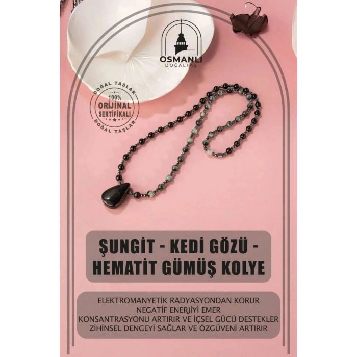 Şungit-Kedi Gözü-Hematit Doğal Taş Kolye