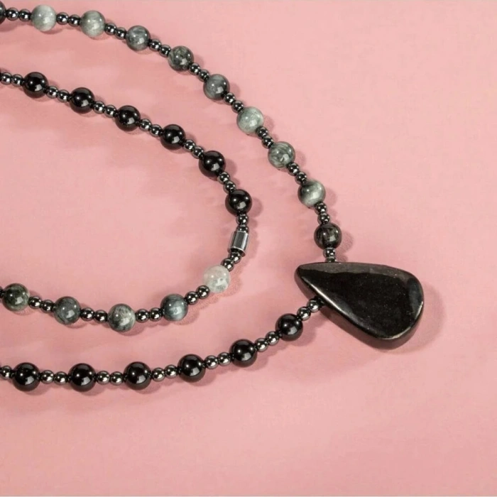 Şungit-Kedi Gözü-Hematit Doğal Taş Kolye