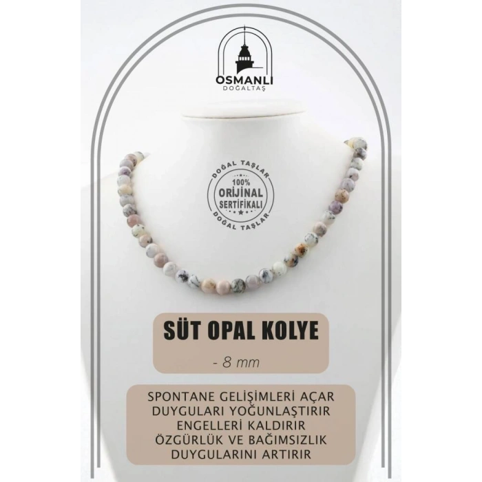 Süt Opal 8 mm Dizi Doğal Taş Kolye