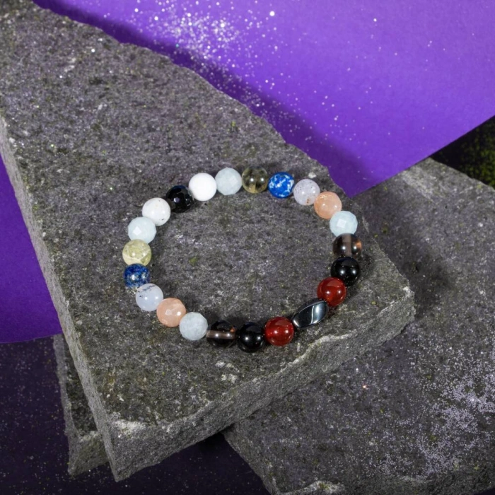 Terazi Burcu Bileklik Akuamarin, Ay Taşı, Dumanlı Kuvars, Golden Obsidyen, Güneş Taşı, Kırmızı Akik, Labradorit, Lapis Lazuli