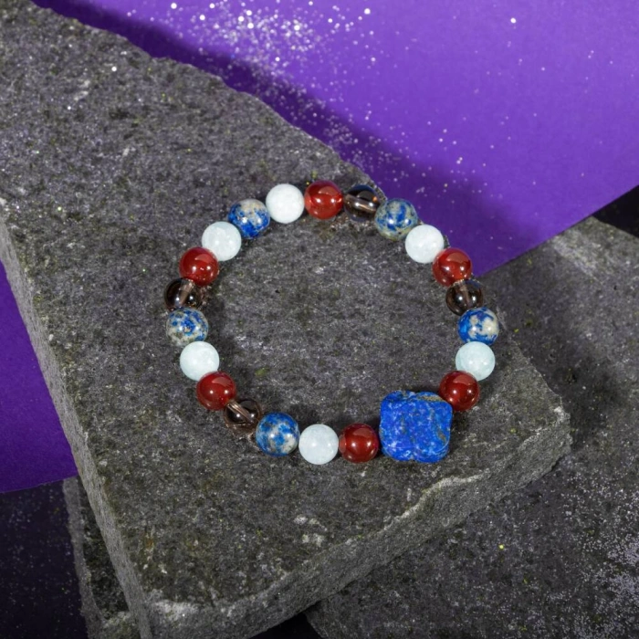 Terazi Burcu Bileklik Akuamarin, Dumanlı Kuvars, Kırmızı Akik, Lapis Lazuli