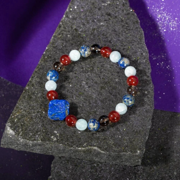 Terazi Burcu Bileklik Akuamarin, Dumanlı Kuvars, Kırmızı Akik, Lapis Lazuli
