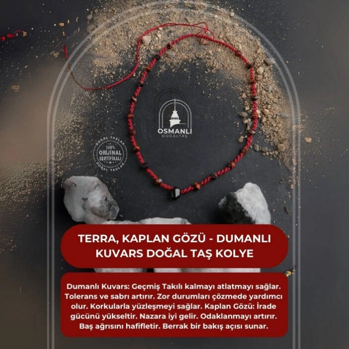 Terra, Kaplan Gözü - Dumanlı Kuvars Doğal Taş Kolye