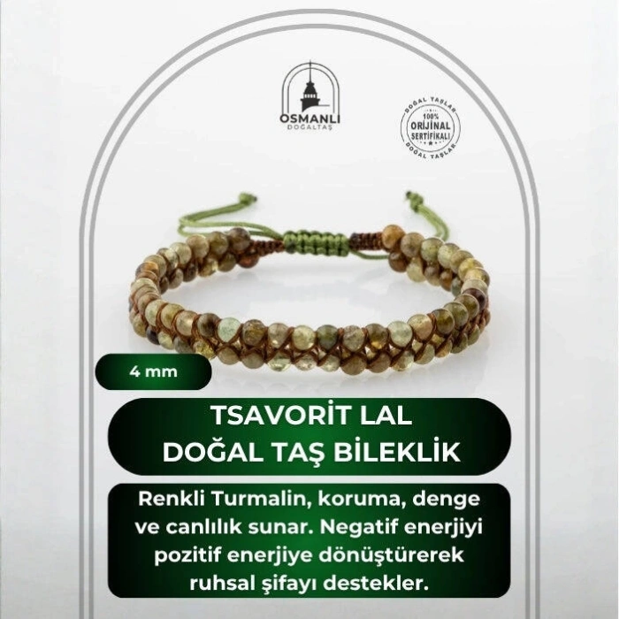 Tsavorit Lal 4mm Çift Sıra Doğal Taş Bileklik
