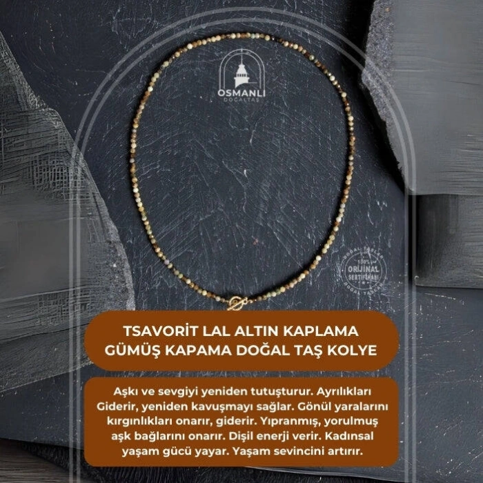 Tsavorit Lal Altın Kaplama Gümüş Kapama Doğal Taş Kolye