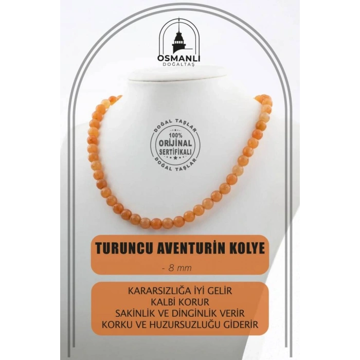 Turuncu Aventurin 8 mm Dizi Doğal Taş Kolye